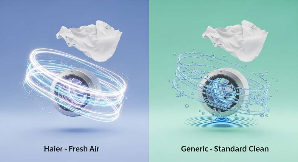 Công nghệ khí tươi Fresh Air trên máy giặt Haier là gì 2 So sánh máy giặt Haier có Fresh Air và các dòng máy thông thường